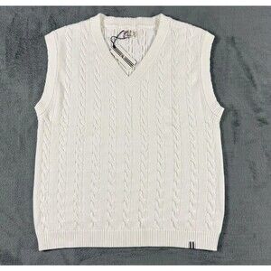 Fila Cable Knit Vest Jumper Men’s LARGE Retro White Baseline Preppy Tennis $130